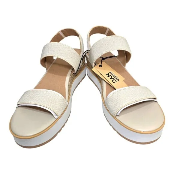 Madden NYC Wedge Strappy Pull-On Sandals Women’s Size 10 Talla Natural White - Picture 8 of 11